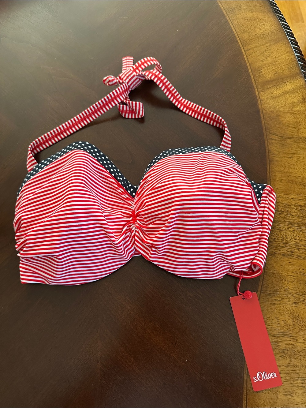 Red & White Striped Halter Bikini Top